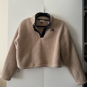 Women’s TOMMY HILFIGER Beige Cropped Sherpa Fleece Pullover Small